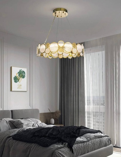 Люстра подвесная, золото, песочно-белый, стекло, AUTUNA 56*13, металл, G9.