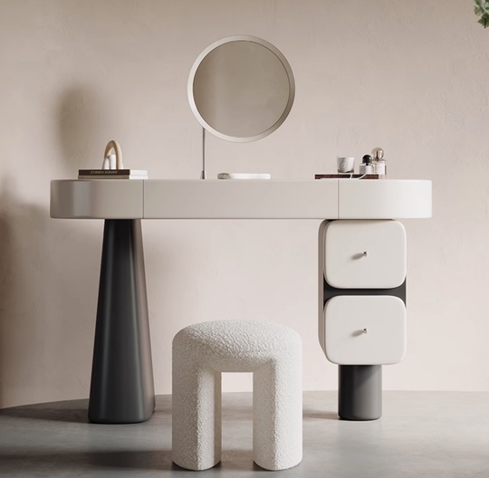 Туалетный столик Seuler, кремовый цвет, с пуфиком и зеркалом, 120х40х75 см, итальянский стиль.