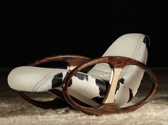 Кресло качалка, серое, Mivica, кожа, 72*140*75 см, итальянский стиль