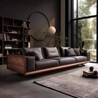 Прямой диван Betty темный орех, кожа, дерево, 240*80*75 см