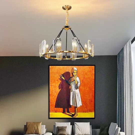 Светильник подвесной бронзовый Alarice, металл, кристалл, трос 50 см, 60*45 см, Е14