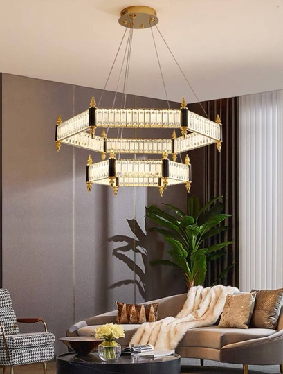 Люстра подвесная, золото, кристалл, ARON 80*45, металл, LED.