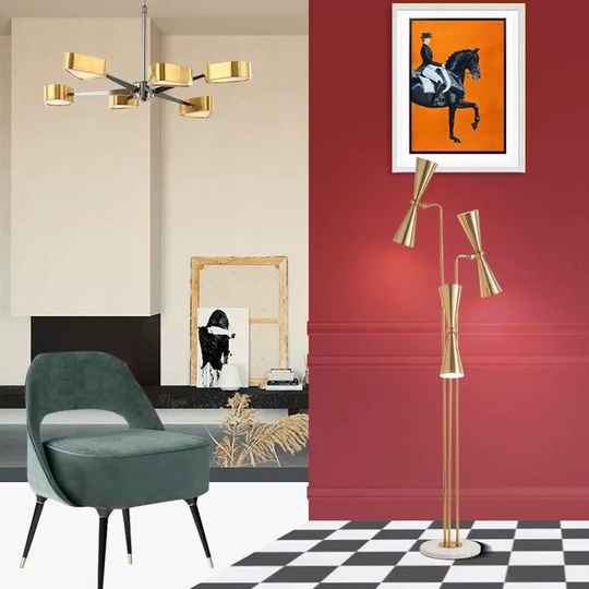 Торшер, золото Arti 45*166, светодиодный, E14*6, металл, мрамор
