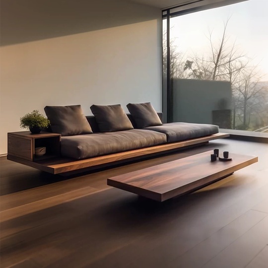 Прямой диван Shaw темный орех, кожа, 280*85*50 см