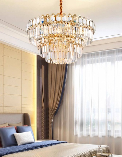 Люстра подвесная, золото, хрусталь, SHARYL 60*38, металл, E14.