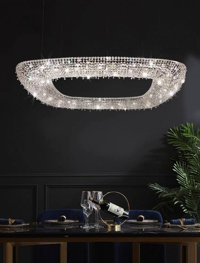 Люстра подвесная, серебро, хрусталь, SUSAN 60*60*22 металл, G9.