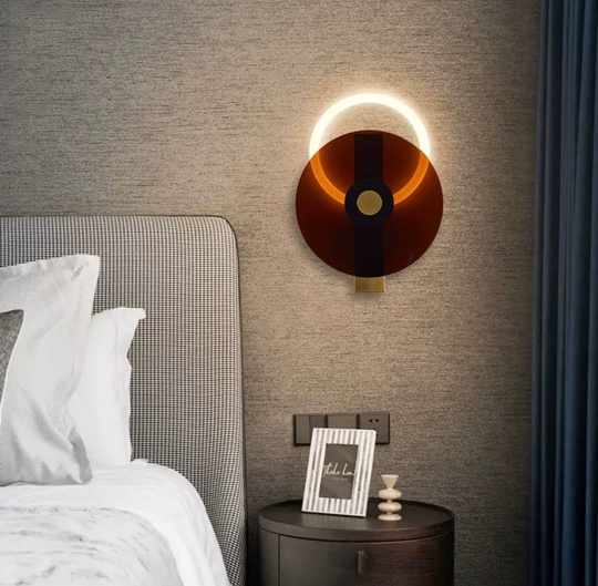 Настенный светильник, Бра, GEOFF 40*30, коричневый, металл, LED.