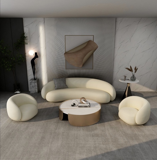 Прямой диван белый Galanti. Ткань из овечьего флиса с деревом, нераскладной, 240х118х68