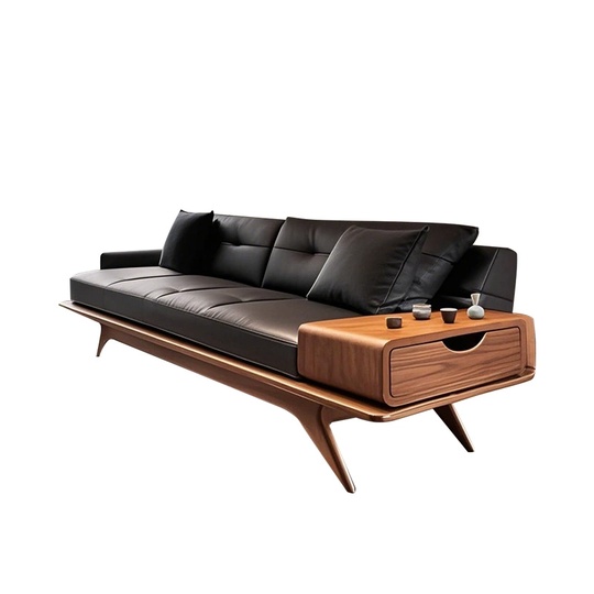 Стильный кожаный диван 240 см – прочный, удобный, массив дерева, цвет ясень, премиум для гостиной и офиса