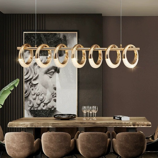 Светильник подвесной золотой Elenthos, металл, трос 100 см, 80*21 см, LED