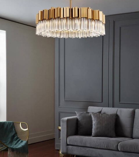 Люстра подвесная медная Elyvore, металл, хрусталь, трос 30 см, 100*25 см, G9