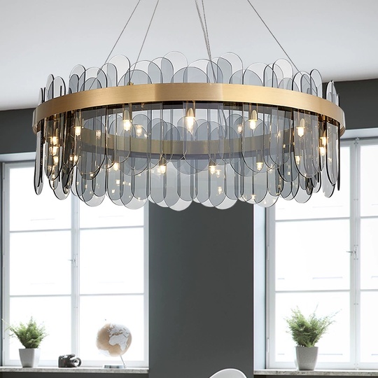 Люстра подвесная, медь, пепел, стекло, DOLUN 80*27, металл, G9.