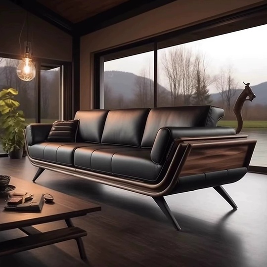 Прямой диван Amy темный орех, кожа, 260*85*80 см