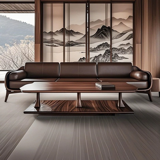 Прямой диван Daisy темный орех, кожа, 240*85*80 см