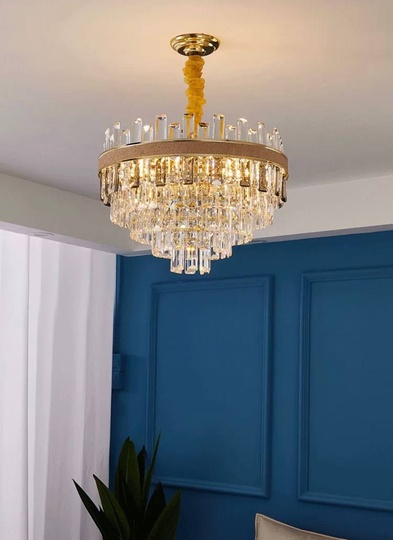 Люстра подвесная AKSES 50*31 золото, кристалл, металл, Е14.