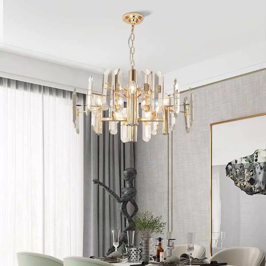 Люстра подвесная, золотой, хрусталь, EILEEN 60*42, металл, E14.