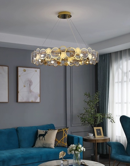 Люстра подвесная, золото, дымчатый, стекло, AUTUG 76*13, металл, G9.