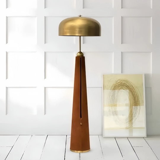 Торшер коричневый Elunara, 36*36*169 см, LED, Е27*2, кожа металл, 21 Вт