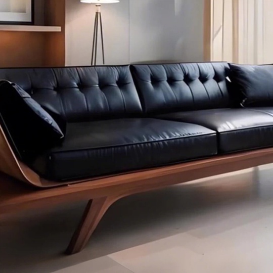 Прямой диван King темный орех, кожа, 280*85*85 см