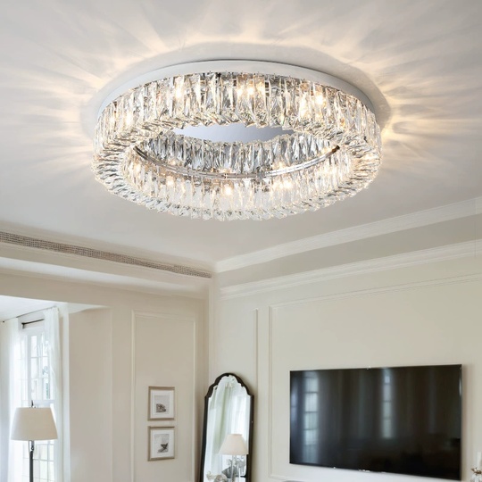 Потолочный светильник, серебро, кристалл, ABIGAIL 60*15 металл, E14.