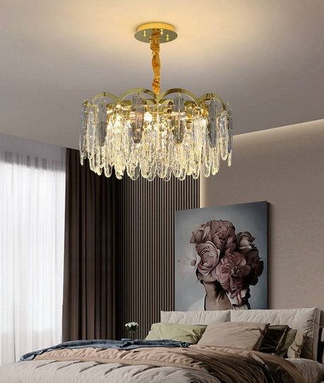 Люстра подвесная, медь, пепельный, кристалл, GUMUS 40*28, металл, Е14.