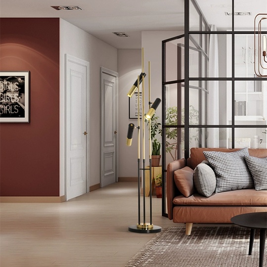 Торшер с направляющими плафонами черный, золото Tadle 30*175, LED, E14, металл