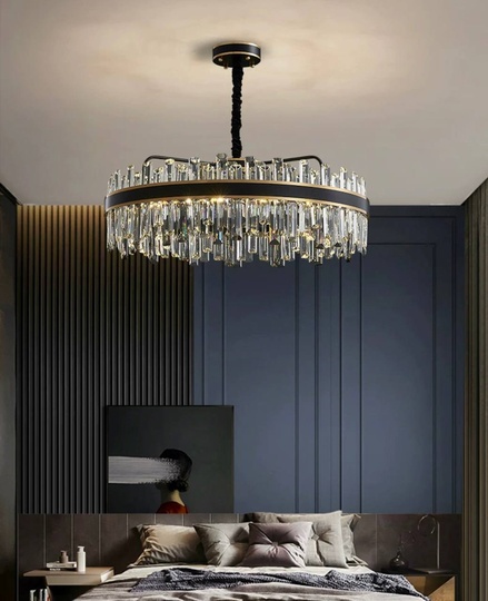 Люстра подвесная BIRGEN 60*23 золото, черный, кристалл, металл, E14.