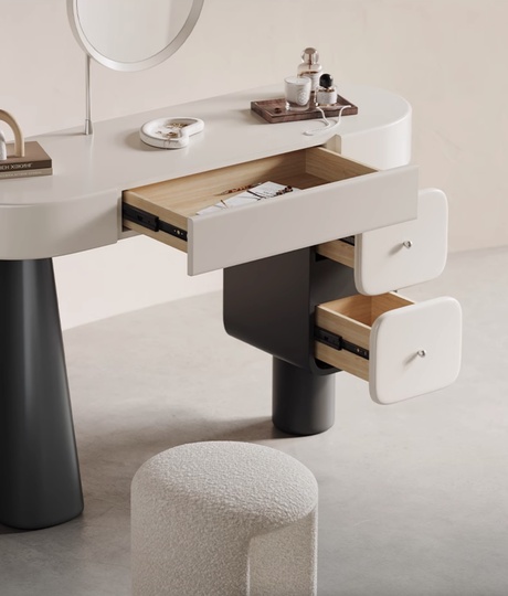 Туалетный столик Seuler, кремовый цвет, с пуфиком и зеркалом, 120х40х75 см, итальянский стиль.