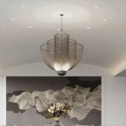 Люстра подвесная, серебро, металл-сетка, GWEN 80*95, металл, LED.