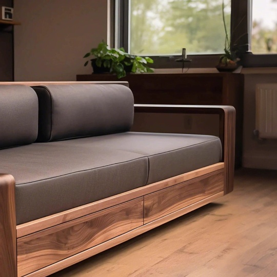 Прямой диван Brenda темный орех, кожа, 230*85*75 см