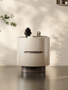 Круглая прикроватная тумбочка, кремовый цвет, 2 ящ., 40х46 см.