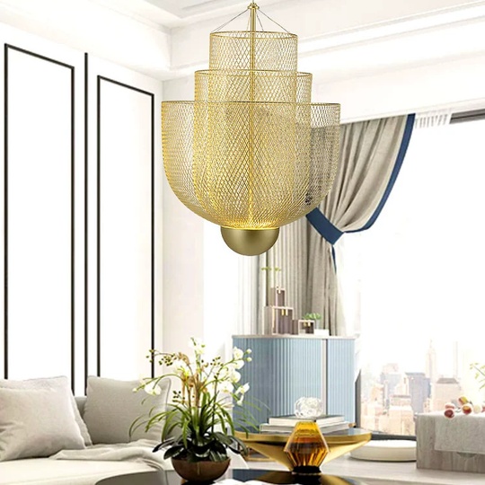Люстра подвесная, золото, металл-сетка, HALSEY 60*74, металл, LED.