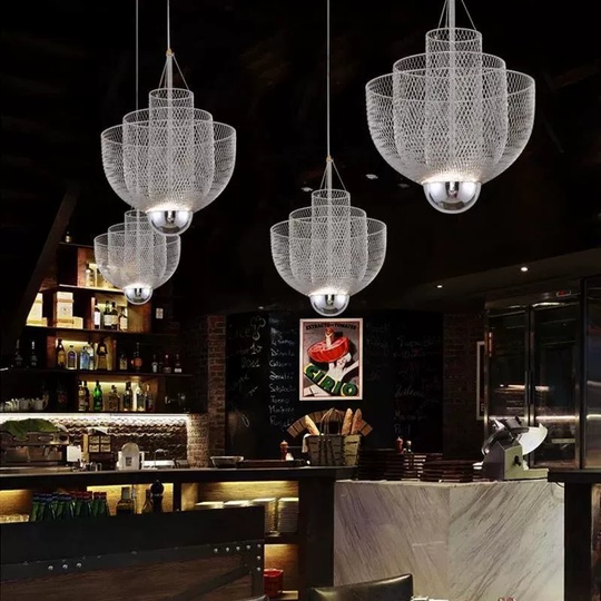 Люстра подвесная, серебро, металл-сетка, GWEN 80*95, металл, LED.