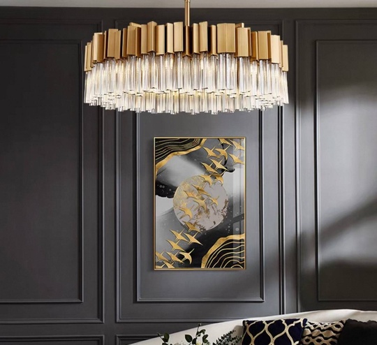 Люстра подвесная медная Elyvore, металл, хрусталь, трос 30 см, 80*25 см, G9