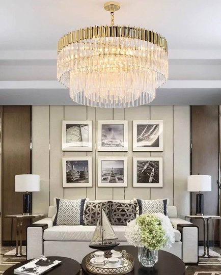 Люстра подвесная, золотой, стекло, AYLA 60*40, металл, E14.