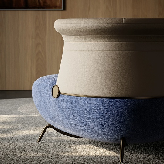 Итальянское кресло, серое с синим, 87*84*72 см, кожа, ткань, не раскладное