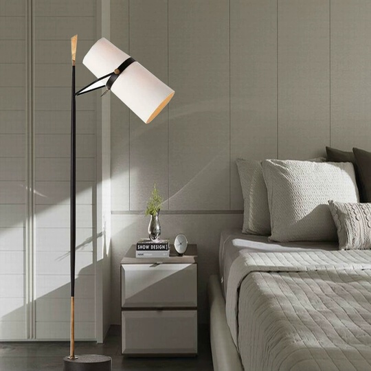 Торшер белый, черный Oleon 40*175, светодиодный, E27, металл, ткань