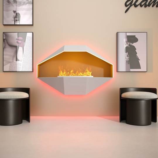 Дизайнерский камин 3D, серый, 90*60 см, настенный