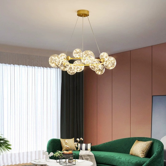 Люстра подвесная, золото, стекло, CHAT GOLD 60*32, металл, LED