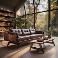 Прямой диван Harrison темный орех, дерево, кожа, 240*80*70 см