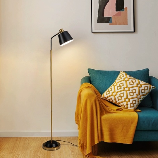 Торшер, золото, черный, Orleas 155*30, светодиодный, Е27, металл, ПММА