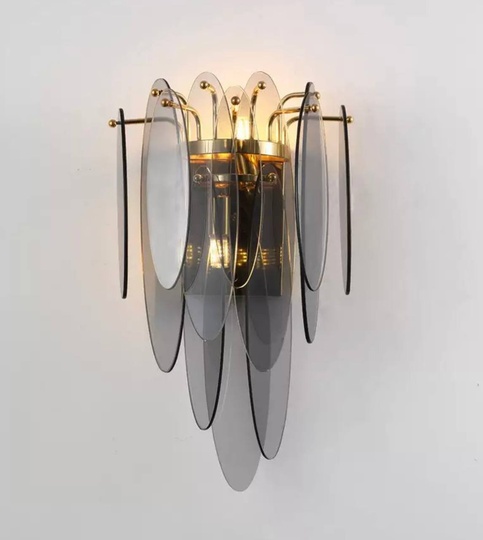 Настенный светильник, Бра TOM 32*40, дымчатый, стекло, металл, Е14.