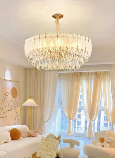 Люстра подвесная AKCICEC 60*35 белый, золото, стекло, металл, Е14.