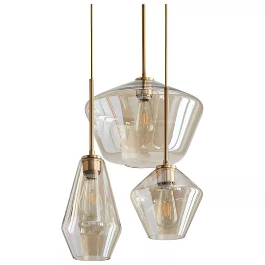 Подвесной светильник янтарный, 3 плафона. FEN GLASS RETRO - лофт, E27