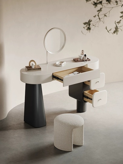 Туалетный столик Seuler, кремовый цвет, с пуфиком и зеркалом, 120х40х75 см, итальянский стиль.