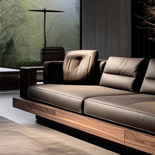 Прямой диван Beatrice темный орех, кожа, 280*90*70 см