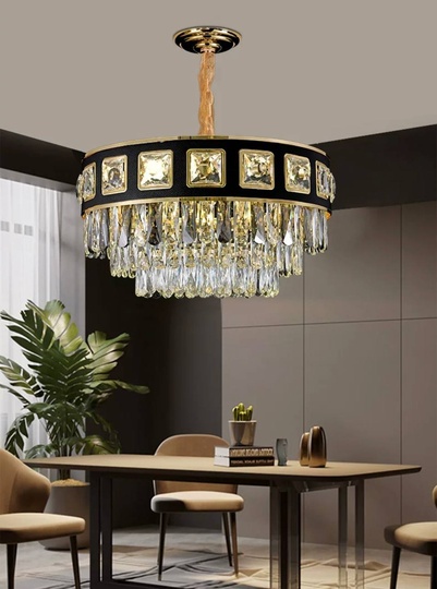 Люстра подвесная ALTIN 60*31 золото, черный, хрусталь, металл, E14.