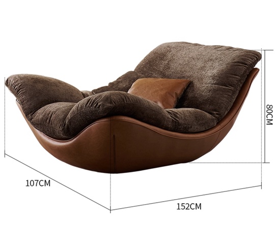 Дизайнерское кресло коричневое, 107*152*80 см, кожа, ткань, итальянский стиль