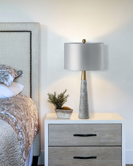 настольная лампа мрамор серая Houston Grey Marble, 38*70 см, светодиодная, E27*1 шт