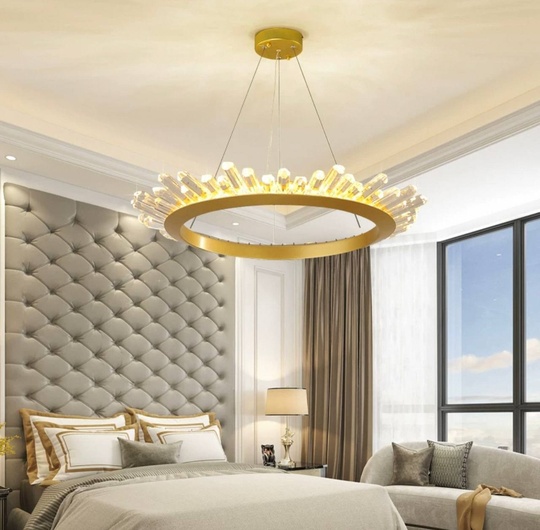 Люстра подвесная, золото, кристалл, KESTER 100*15 металл, LED.